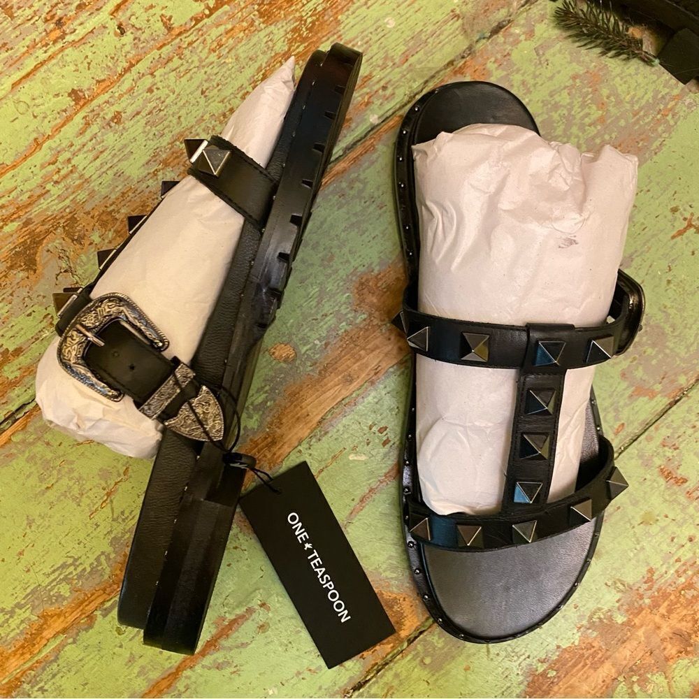 One Teaspoon Elise sandals black studded shoes slides free people NEW 42 11 - Picture 15 of 16